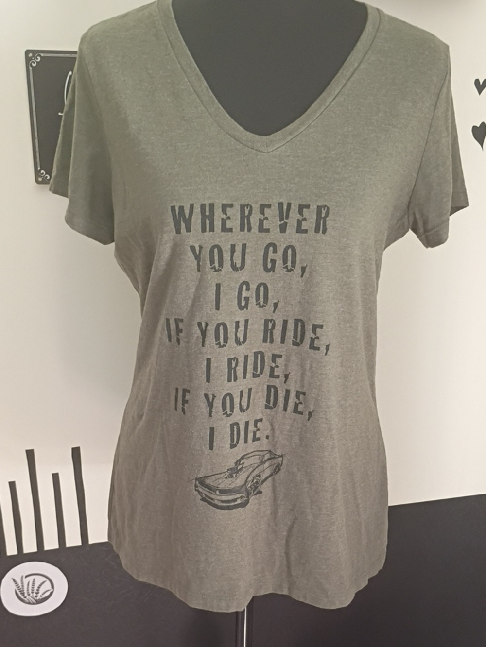 Women's Olive Graphic V-Neck Tee - Fast And Furious
